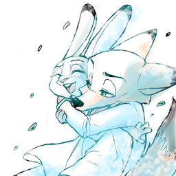 anthro clothed clothing duo female fur green_eyes larger_anthro larger_male love male predator/prey romantic romantic_couple simple_background size_difference smaller_anthro smaller_female wind mitsuharu disney zootopia judy_hopps nick_wilde canid canine fox lagomorph leporid mammal rabbit red_fox true_fox 1:1 2018 hi_res