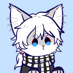 ambiguous_gender anthro black_scarf blue_background clothed clothing front_view fur grey_body grey_ears grey_fur hair mouth_closed scarf simple_background simple_eyes solo topwear unsigned white_body white_fur white_hair white_inner_ear white_scarf asnnonaka species_request 1:1 bust_portrait icon portrait
