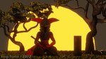 anthro fur grass machine male plant praying red_body samurai screen screen_face solo sunset text warrior king_sumo_(artist) protogen 16:9 2022 3d_(artwork) blender_(artwork) digital_media_(artwork) english_text hi_res widescreen