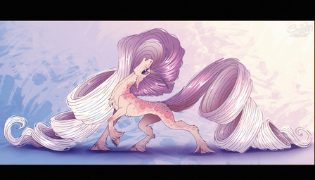 abstract_background female female_feral feral fluffy fluffy_chest fluffy_ears fur hair hooves horn long_hair long_tail muscular open_mouth quadruped reward side_view solo standing tail sunny_way hasbro my_little_pony mythology equid equine mammal mythological_creature mythological_equine unicorn hi_res