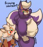 anthro butt_sniffing duo male male/male overweight sniffing bakertheskunk nintendo pokemon arcanine canid canine generation_1_pokemon generation_4_pokemon mammal mephitid pokemon_(species) skunk skuntank hi_res