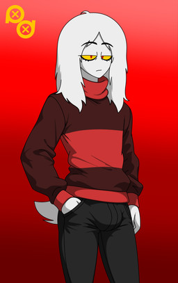 black_bottomwear black_clothing black_pants bottomwear bulge clothing fur hand_in_pocket logo male pants pockets solo sweater topwear turtleneck white_body white_fur puffle_dreemurr club_penguin puffle_dreemurr_(character) humanoid puffle absurd_res artist_logo hi_res