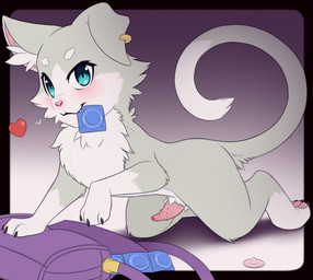 3_toes all_fours animal_genitalia animal_penis anthro arm_markings bag biped black_border black_claws blue_eyes blush blush_lines blushing_at_viewer border cheek_tuft chest_tuft claws closed_smile condom condom_in_mouth condom_wrapper countershading crotch_tuft cute_fangs digitigrade dipstick_tail ear_piercing ear_ring erection eyebrows eyelashes facial_tuft fangs feet feline_genitalia feline_penis finger_claws fur fur_markings fur_tuft genitals gloves_(marking) gold_(metal) gold_ear_piercing gold_ear_ring gold_piercing gold_ring gradient_background grey_body grey_ears grey_fur grey_tail grey_tuft handpaw heart_symbol inner_ear_fluff leg_markings long_tail looking_at_viewer male male_anthro markings metal mouth_closed mouth_hold multicolored_body multicolored_fur nude nude_anthro nude_male object_in_mouth one_ear_up one_fang outside_border pawpads paws penile_spines penis piercing pink_condom pink_inner_ear pink_nose pink_pawpads pink_penis pose purple_background ring ring_piercing seductive semi-anthro sexual_barrier_device side_view simple_background smile smiling_at_viewer snout socks_(marking) solo tail tail_markings tapering_penis teeth toe_claws toes tuft two_tone_body two_tone_fur unused_condom urethra white_background white_body white_countershading white_eyebrows white_fur white_inner_ear_fluff white_markings white_sclera white_tail_tip white_tuft wrapped_condom meraence re:zero puck_(re:zero) domestic_cat felid feline felis mammal 2021 digital_media_(artwork) full-length_portrait pinup portrait