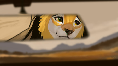 anthro car female fur mirror rear_view_mirror solo travel vehicle yellow_body yellow_eyes yellow_fur conditional_dnp royz alyx_(latex) canid canine canis cheetah felid feline hybrid lynx mammal wolf