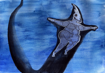 anthro aura black_body bone broken_horn feet horn male moobs nude obese obese_male overweight overweight_male skull skull_head solo t-pose underwater water hgleoz leoz_(leoz) bovid caprine caprine_demon demon goat goat_demon mammal absurd_res hi_res traditional_media_(artwork)