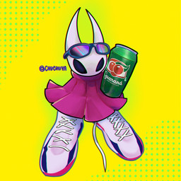 anthro beverage_can black_eyes cloak clothing eyewear eyewear_on_head female footwear red_cloak red_clothing shoes solo sunglasses sunglasses_on_head chuchuva hollow_knight_(franchise) team_cherry hornet_(hollow_knight) arthropod insect 1:1 2025 hi_res