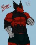 abs anthro biceps big_muscles clothing male muscular muscular_anthro muscular_male nipples pecs solo saixyuniz-xynz nintendo pokemon avian bird generation_6_pokemon mega_blaziken mega_evolution pokemon_(species) 4:5 hi_res