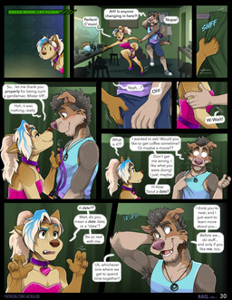 anthro black_border blush border bulge_grab dialogue duo hand_holding inside leash male speech_bubble text jackaloo mark_mcmurphy river_lakes canid canine canis domestic_dog hunting_dog irish_wolfhound mammal sighthound 2026 comic digital_drawing_(artwork) digital_media_(artwork) english_text hi_res