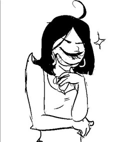 1_eye breasts clothed clothing ear_piercing eyes_closed female hair not_furry piercing simple_background smile solo spikes teeth white_background unknown_artist enemy_quest tgchan polyphema alien cyclops humanoid mammal oculot black_and_white line_art low_res monochrome