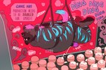anal anal_penetration anthro bdsm beard black_beard black_facial_hair black_nose black_pawpads black_penis black_tongue bodily_fluids bondage bound cum cum_on_food cumshot ear_piercing ear_stud ejaculation erection eyes_closed facial_hair facial_piercing food food_fetish food_play fur genital_fluids genitals grey_body grey_fur hair hands_tied_behind_back humanoid_genitalia humanoid_penis looking_pleasured male nose_piercing nose_ring nude object_in_ass open_mouth overweight overweight_anthro overweight_male pawpads penetration penile penis piercing pink_hair ring_piercing septum_piercing septum_ring sex_toy sex_toy_in_ass sex_toy_insertion short_hair solo striped_arms striped_legs suspension suspension_bondage text tongue vibrator vibrator_in_ass vibrator_on_penis 0ct0m0n0 bear hyena mammal absurd_res artist_name hi_res