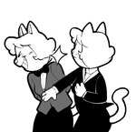 anthro breasts clothed clothing duo face_slap female fully_clothed hair short_hair simple_background slap suit tail creator_ant will_smith_slapping_chris_rock amy_(creator_ant) domestic_cat felid feline felis mammal black_and_white hi_res meme monochrome