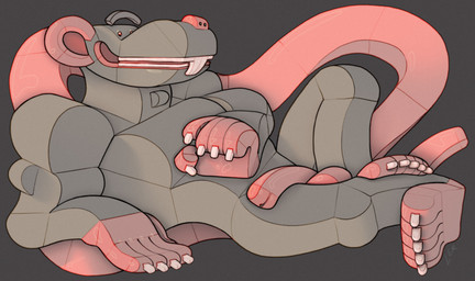 5_fingers 5_toes abstract_art anthro brutalism buckteeth claws cubism feet finger_claws fingers genitals glans grey_background grey_body half-erect long_muzzle long_tail long_teeth lying male muscular muscular_male pecs penis pink_glans pink_hands pink_penis pink_soles pink_tail simple_background smile solo tail teeth toe_claws toes ravuer mammal murid murine rat rodent hi_res