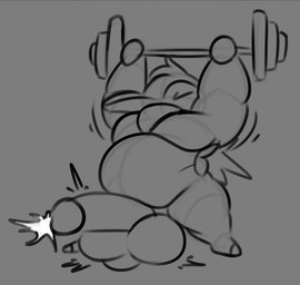 balls belly big_balls big_penis bodily_fluids cum ejaculation exercise fire genital_fluids genitals kerchief male musclegut muscular muscular_male penis pseudo_hair shortstack shortstack_male thick_thighs weightlifting workout henrique_rick nintendo pokemon bilon fan_character cyndaquil generation_2_pokemon pokemon_(species) hi_res monochrome