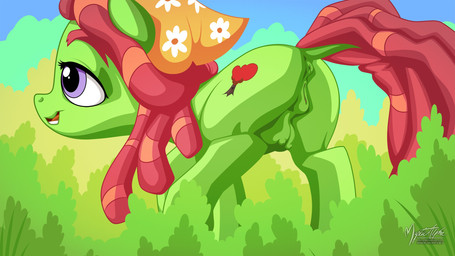 animal_genitalia animal_vulva anus butt clothing cutie_mark dock_(anatomy) dreadlocks equine_anus equine_genitalia equine_vulva female feral genitals grass green_body hair headgear headkerchief headwear kerchief multicolored_hair nude open_mouth orange_hair orange_tail outside plant purple_eyes raised_tail red_hair red_tail side_view solo tail tail_anus teats text tree two_tone_hair two_tone_tail vulva mysticalpha friendship_is_magic hasbro my_little_pony tree_hugger_(mlp) earth_pony equid equine horse mammal pony 16:9 2020 digital_media_(artwork) hi_res signature url widescreen