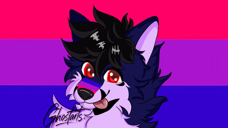 bisexual bisexual_female bisexual_pride_colors black_body black_fur female feral fur lgbt_pride male pride_colors purple_body purple_fur red_eyes tongue tongue_out ghostarts lgbt_pride_month ashtarte canid canine fox mammal hi_res