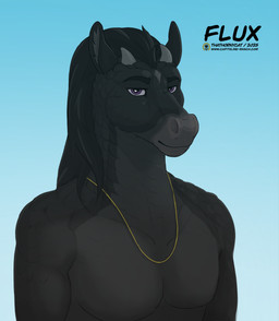 chain fur hair male mane outside scales sky smile smirk standing text thathornycat capitoline_ranch flux_(capitoline_ranch) equid equine horse mammal scalie absurd_res hi_res url