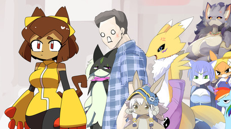 angry anthro big_breasts black_sclera blonde_hair blue_body blue_clothing blue_eyes blue_fur blue_hair blue_shirt blue_topwear breasts brown_body brown_eyes brown_fur brown_hair chest_tuft clothing cross-popping_vein ear_piercing ear_ring female fur green_body green_eyes green_fur grey_body grey_fur hair hat headgear headwear human_on_anthro interspecies jealous male male/female pattern_clothing pattern_shirt pattern_topwear piercing plaid plaid_clothing plaid_shirt plaid_topwear ring_piercing shirt topwear tuft yellow_body yellow_fur lets0020 activision bandai_namco crash_bandicoot_(series) digimon distracted_boyfriend friendship_is_magic gameoverse glitch_productions hasbro made_in_abyss mana_(series) my_little_pony nintendo pokemon square_enix star_fox trials_of_mana belladonna_(trials_of_mana) coco_bandicoot kit_bodega krystal_(star_fox) mona_(2channel) nanachi rainbow_dash_(mlp) canid canine digimon_(species) domestic_cat equid equine felid feline felis fox generation_9_pokemon horse human mammal meowscarada pokemon_(species) pony renamon crossover hi_res meme