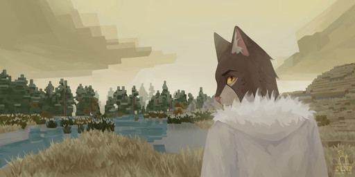 anthro autumn brown_body brown_fur cheek_tuft clothing cloud cloudy_sky facial_tuft female fluffy forest fur fur_trim_(clothing) grass ice inner_ear_fluff jacket lake landscape multicolored_body orange_eyes plant pond reeds scenery sky solo topwear tree tuft two_tone_body yellow_sky ocelotka microsoft the_elder_scrolls vintage_story ocelotka_(ocelotka) felid feline khajiit mammal 2:1 digital_media_(artwork) portrait