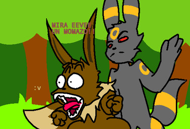anthro duo fur humor male shitpost text rmnarte nintendo pokemon eevee eeveelution generation_1_pokemon generation_2_pokemon pokemon_(species) umbreon meme spanish_text translated