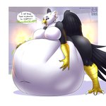 after_vore anthro anthro_pred belly big_belly black_body black_butt black_feathers black_wings brown_eyes burping butt claws feathers female female_pred huge_belly hyper hyper_belly solo text vore white_belly white_body white_claws white_feathers wings yellow_arms yellow_legs tacticalfur accipitrid accipitriform avian bird eagle english_text hi_res