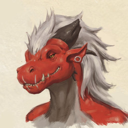 anthro black_horn black_sclera ear_piercing female flesh_tunnel gauged_ear glistening glistening_eyes grey_body grin hair horn narrowed_eyes nude piercing red_body sharp_teeth simple_background smile solo teeth three-quarter_view unsigned white_hair yellow_eyes upai mythology wynnoa_(tolerain) dragon mythological_creature mythological_scalie scalie 1:1 bust_portrait detailed icon portrait