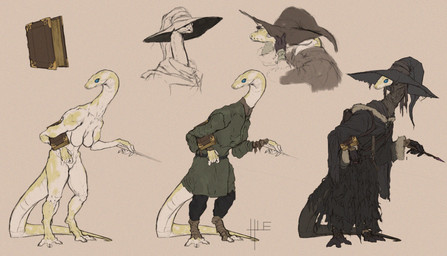anthro backpack barely_visible_genitalia barely_visible_vulva book breasts clothed clothing female front_view genitals gloves hair handwear hat headgear headwear long_hair looking_at_viewer magic_user non-mammal_breasts nude scarf serpentine skinny solo standing tail vulva wand hierro_(artist) dungeons_and_dragons hasbro wizards_of_the_coast shiacoatl_(hierro) legged_snake reptile scalie snake absurd_res hi_res huge_filesize model_sheet