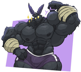 anthro big_muscles boxers_(clothing) clothed clothing flexing huge_muscles hyper hyper_muscles male muscular muscular_male simple_background solo topless underwear behemoffs biceptember arthropod insect lepidopteran moth hi_res