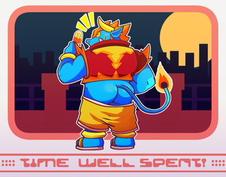 anthro blue_body blush bottomwear bottomwear_down butt clothed clothing dessert food footwear hair horn ice_cream male orange_hair partially_clothed rear_view sandals shoes shorts shorts_down smile solo astralqubix kings_of_hell yama_(kings_of_hell) demon hi_res