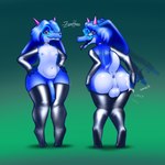 anthro anus armwear backsack balls bedroom_eyes big_butt blue_body blue_skin butt butt_slap choker clothing eyelashes eyewear flaccid front_view genitals glasses glistening_eyelids hair hands_on_hips heart_pupils horn humanoid_genitalia humanoid_penis jewelry latex latex_armwear latex_clothing latex_legwear latex_stockings legs_together legwear looking_at_viewer looking_back male narrowed_eyes navel necklace nipples open_mouth penis presenting presenting_anus presenting_hindquarters rear_view seductive short_tail slap smile solo stockings tail thick_thighs tongue tongue_out zerohours atlyss kubold_(atlyss) absurd_res full-length_portrait hi_res portrait