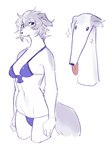 anthro bikini blue_eyes blush breasts clothing female female_anthro fingers fur grey_hair hair kemono midriff navel purple_bikini purple_clothing purple_swimwear simple_background snout solo sparkles standing swimwear tongue tongue_out two-piece_swimsuit white_background white_body white_fur nrj_275 borzoi canid canine canis domestic_dog hunting_dog mammal sighthound guide_lines hi_res sketch sketch_page