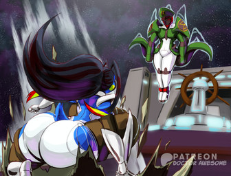anthro anthrofied armor battle battle_armore big_butt butt energy female floating male science_fiction ship_bridge shoulder_pauldrons spacecraft thick_thighs three-point_landing vehicle doctor_awesome avian bird human mammal absurd_res hi_res