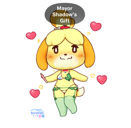 anthro blush bra clothing female legwear solo stockings thigh_highs underwear scorci animal_crossing nintendo isabelle_(animal_crossing) canid canine canis domestic_dog mammal shih_tzu toy_dog