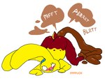 anthro ass_up bite biting_lip biting_own_lip blue_body blushing_profusely brown_body butt candy chocolate dessert empty_eyes excessive_feces fart fart_cloud feces feces_pile female floppy_ears food food_feces fur hyper hyper_feces hyper_feces_pile pooping pooping_on_floor profanity raised_tail scatplay scut_tail self_bite short_tail simple_background solo sound_effects tail teeth text unusual_feces white_background yellow_body yellow_fur theonetruesinner fakemon peeps mochamel_(theonetruesinner) food_creature lagomorph leporid living_marshmallow mammal rabbit english_text