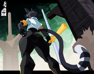 anthro black_clothing black_leggings black_legwear clothed clothed_anthro clothed_female clothing cosplay dream_breaker_(pseudoregalia) female fur grey_body grey_fur leggings legwear looking_at_viewer looking_back looking_back_at_viewer pose red_eyes solo tail thick_thighs topwear white_clothing white_topwear kingsus pseudoregalia bacardi_(muart242) sybil_(pseudoregalia) domestic_cat felid feline felis mammal 2025 hi_res