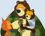 black_nose brown_body carrying_another clothing group male overweight overweight_male shirt simple_background topwear leifyyy animal_crossing nintendo flip_(animal_crossing) ike_(animal_crossing) poko_(animal_crossing) bear haplorhine mammal monkey primate hi_res father_(lore) father_and_child_(lore) father_and_son_(lore) parent_(lore) parent_and_child_(lore) parent_and_son_(lore) son_(lore)