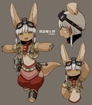 adjusting_glasses alternate_costume ambiguous_gender anthro eyewear eyewear_on_head full-length_portrait glasses goggles hair hi_res horizontal_pupils kawasemi27 long_tail made_in_abyss midriff nanachi narehate pawpads paws pickaxe portrait pupils short_hair short_hair_with_long_locks solo tail whistle_(object) whistle_around_neck yellow_eyes