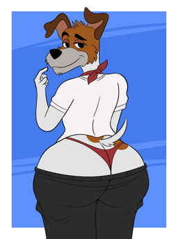 anthro big_butt bottomwear butt butt_jiggle butt_slap clothing denim denim_bottomwear denim_clothing jeans jiggling kerchief male pants shirt slap smug spanking t-shirt thong tight_clothing topwear underwear wide_hips sennku disney oliver_and_company anon dodger_(disney) canid canine canis domestic_dog human hunting_dog jack_russell_terrier mammal terrier animated hi_res