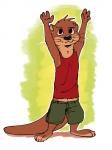 :3 abstract_background ambiguous_gender anthro barefoot biped bottomwear clothed clothing feet green_background head_tuft inner_ear_fluff midriff raised_arm shirt shorts simple_background smile solo tank_top topwear tuft whiskers white_background fuel_(artist) oliver_(fuel) mammal mustelid otter 2019 3:4 hi_res