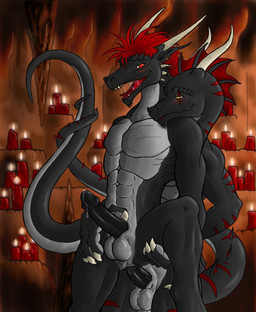 abs anal anal_penetration animal_genitalia anthro anus balls biceps big_muscles big_penis black_body black_skin bodily_fluids chair_position claws duo erection from_behind_position genital_fluids genital_slit genitals glans grey_body grey_skin hair horn humanoid_genitalia humanoid_penis leaking leg_grab male male/male male_on_bottom male_on_top male_penetrated male_penetrating male_penetrating_male muscular muscular_male nude on_bottom on_top pecs penetration penis precum prehensile_tail red_eyes red_hair scales scar sex sheath straddling tail yellow_eyes soulhunter-amras european_mythology mythology amras_lelliath dragon mythological_creature mythological_scalie reptile scalie western_dragon 2008 hi_res
