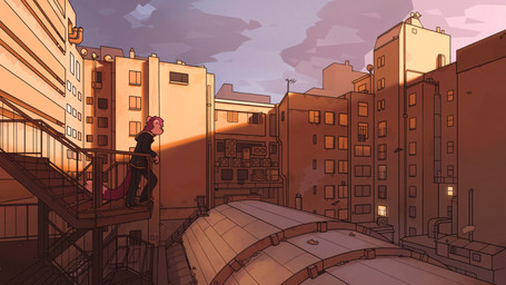 anthro architecture biped bottomwear building city city_background clothing cloud eyewear footwear fur glasses hoodie male modern_architecture outside pants purple_body purple_fur shoes sky solo standing sunrise topwear wind nule gulonine mammal marten mustelid musteline pine_marten 16:9 digital_media_(artwork) hi_res widescreen
