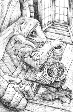 anthro container contiguous_snout cup food fur hood looking_at_viewer looking_up male markings sitting solo soup spots spotted_body spotted_fur tavern momamo u4e_(character) bull_terrier canid canine canis domestic_dog hunting_dog mammal terrier 2024 hi_res monochrome