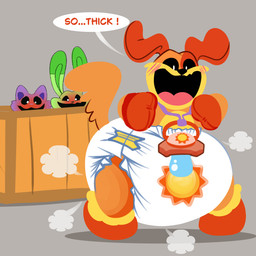 ambiguous_gender anthro big_diaper black_eyes black_nose blush blush_lines bondage_gear bondage_gloves booties clean_diaper clothed clothing cloud_emanata dialogue diaper diaper_puff dipstick_ears ear_markings emanata floppy_ears footwear front_view fur green_body green_ear_tips green_fur green_inner_ear grey_background group handwear happy long_ears multicolored_ears open_mouth open_smile orange_body orange_clothing orange_footwear orange_fur orange_handwear orange_tail pacifier pacifier_necklace purple_body purple_fur purple_inner_ear simple_background smile spying standing tail text trio two_tone_ears wearing_diaper wooden_box yellow_body yellow_fur srbunny649 mob_entertainment poppy_playtime smiling_critters catnap_(poppy_playtime) dogday_(poppy_playtime) hoppy_hopscotch canid canine canis domestic_cat domestic_dog felid feline felis lagomorph leporid mammal rabbit 1:1 english_text hi_res male_(lore)