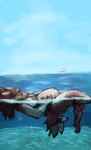 anthro belly belly_nipples big_belly darkened_nipples female multi_nipple navel nipples outie_navel pregnant pregnant_female sea solo swimming water wet swordsfurry canid canine canis mammal wolf hi_res