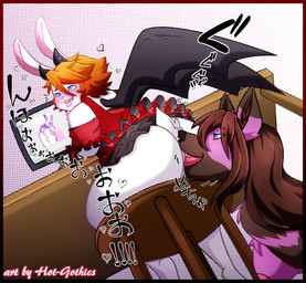 ahegao alternative_fashion anal anthro anus artist big_butt blush breasts butt clothed clothing computer desk drawing_tablet dress duo eating electronics female female/female frilly frilly_clothing furniture goth gothic_lolita hair huge_butt j-fashion laptop lolita_(fashion) long_ears long_tongue looking_pleasured nipples nude open_mouth oral pink_body red_hair rimming scut_tail sex short_tail sitting slightly_chubby slightly_chubby_female smile table tail text thick_thighs tongue tongue_out tonguejob topwear wings hot-gothics mythology morphi_(character) dragon dragunny hybrid lagomorph leporid mammal mythological_creature mythological_scalie rabbit scalie hi_res japanese_text