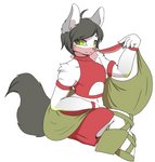 anthro assassin femboy knife looking_at_viewer male monotone_background silk simple_background solo veil weapon white_background masc0t361 cain_(nerobunny) felid mammal absurd_res hi_res