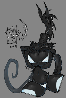anthro big_breasts bikini bikini_thong bikini_top black_body breast_squish breasts breasts_together clothing female grey_background hand_on_breast horn legwear long_neck long_tail nipple_outline non-mammal_breasts simple_background small_waist snout solo spread_legs spreading squish swimwear tail thick_thighs thigh_highs two-piece_swimsuit wide_hips btascandalist mythology dragon mythological_creature mythological_scalie scalie hi_res nonbinary_(lore)