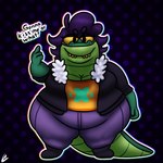 alternative_fashion anthro beckoning big_butt butt clothing female front_view gesture green_body hair high_waisted_bottomwear obese obese_anthro obese_female overweight overweight_anthro overweight_female punk purple_hair tall thick_thighs tight_clothing wide_hips captainelderly alligator alligatorid crocodilian reptile scalie