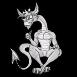 3_fingers anthro athletic biceps biped claws damaged ear_piercing facial_hair fangs feet fingers front_view grin hair horn jewelry long_neck long_tail looking_at_viewer male markings multicolored_body muscular muscular_male pawpads pecs piercing pose scales scar sharp_teeth simple_background sitting skinny smile solo spade_tail striped_markings striped_tail stripes tail tail_markings tattoo teeth toe_claws toes transparent_background two_tone_body lachendesreh mythology dragon mythological_creature mythological_scalie scalie 2025 alpha_channel digital_drawing_(artwork) digital_media_(artwork) greyscale hi_res monochrome portrait signature