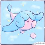 blue_background blue_hair blush blush_stickers cloud duo floating hair hair_over_eyes simple_background sky sparkles tongue tongue_out charlietheghost kirby_(series) nintendo pokemon kirby generation_8_pokemon hatenna pokemon_(species) waddling_head 1:1 2019 crossover