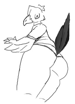 ambiguous_gender anthro big_butt butt clothed clothing looking_at_viewer panties presenting presenting_hindquarters shirt skimpy solo topwear underwear warprat avian bird gull lari larid low_res monochrome